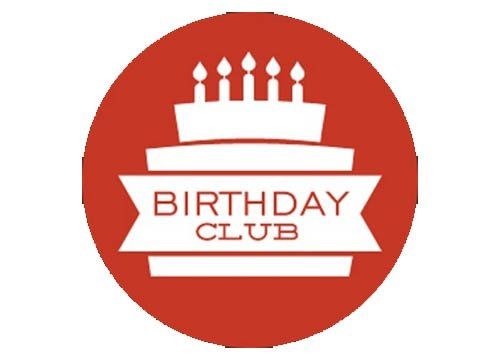 a red circle with a birthday club logo on it